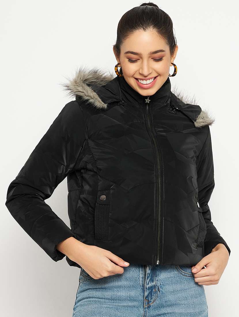 women solid long sleeves quilted jacket