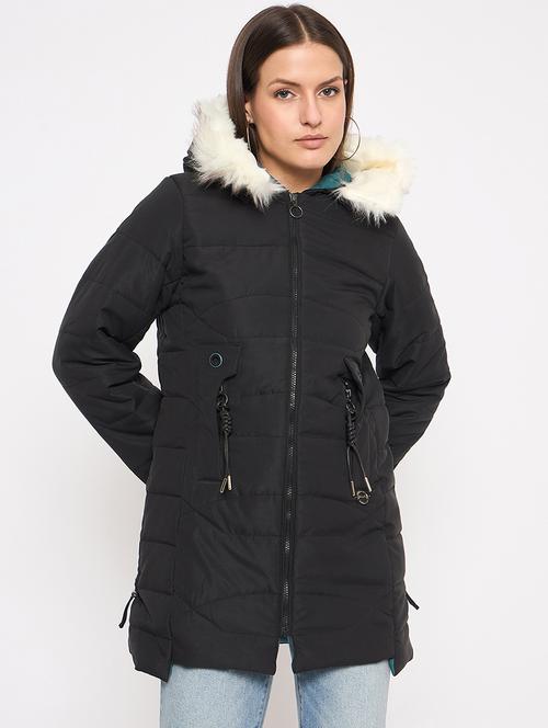 women solid long sleeves quilted jacket - 21523569 - Standard Image - 0