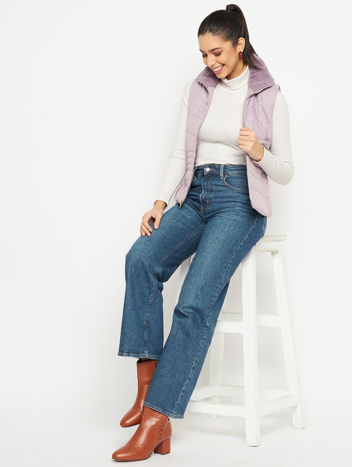 women solid sleeveless bomber jacket - 21523571 - Standard Image - 2