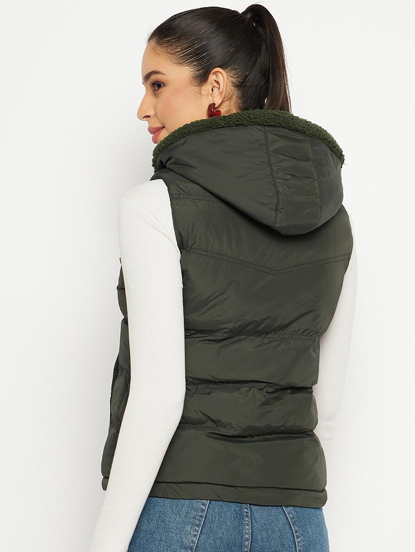 women solid sleeveless quilted jacket - 21523574 - Standard Image - 2