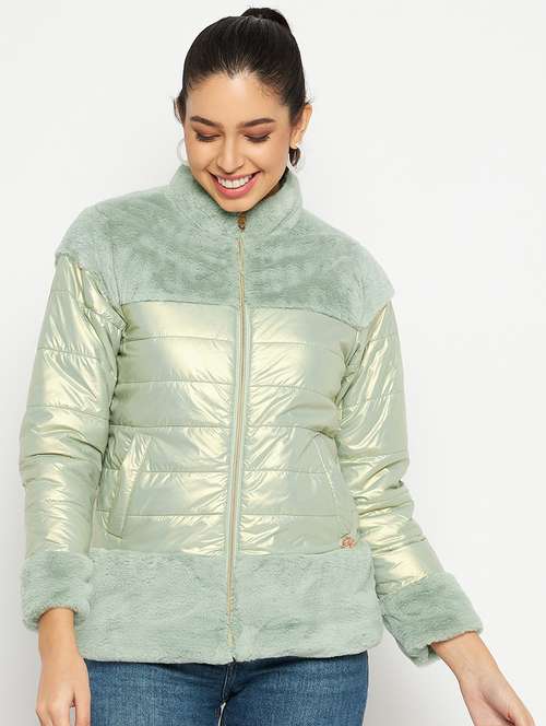 women solid long sleeves quilted jacket - 21523577 -  Standard Image - 0