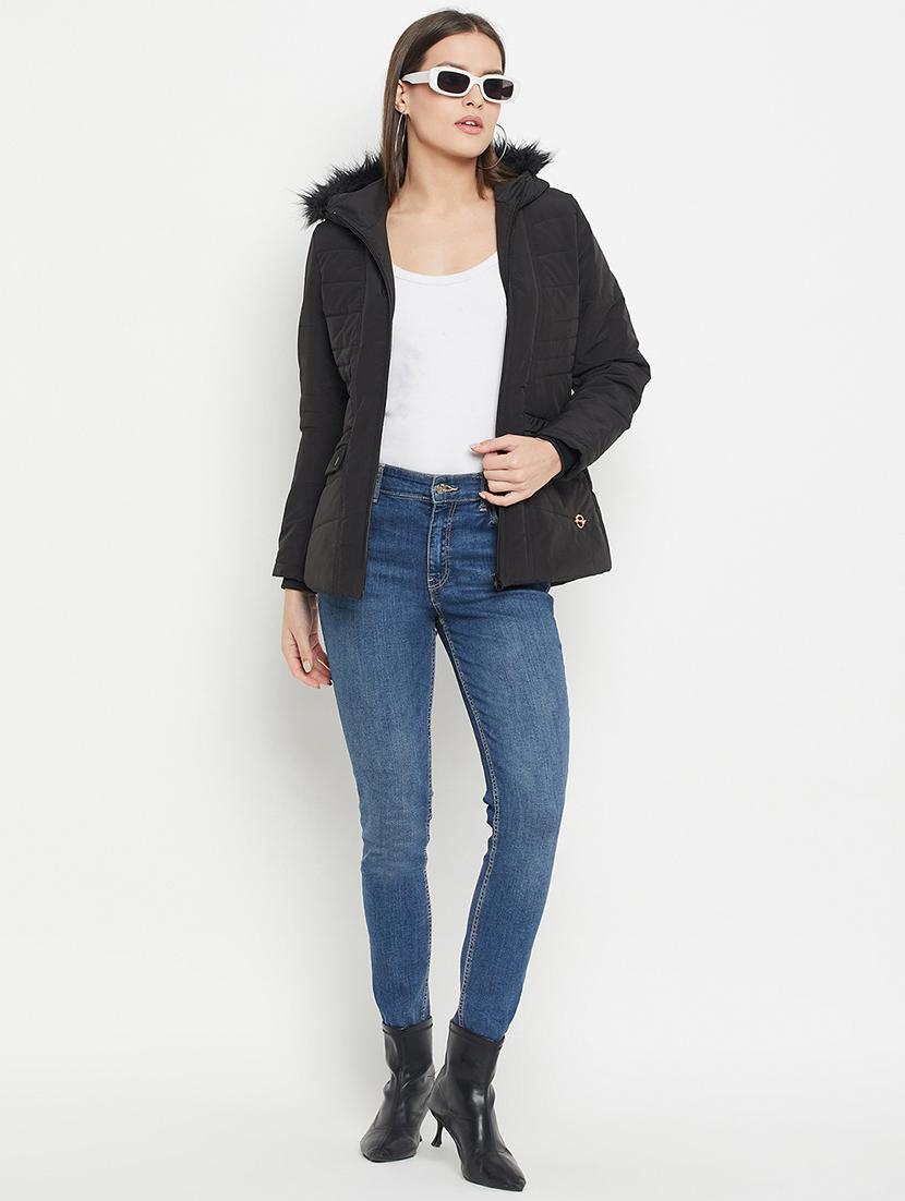 women solid long sleeves quilted jacket - 21523579 - Standard Image - 2