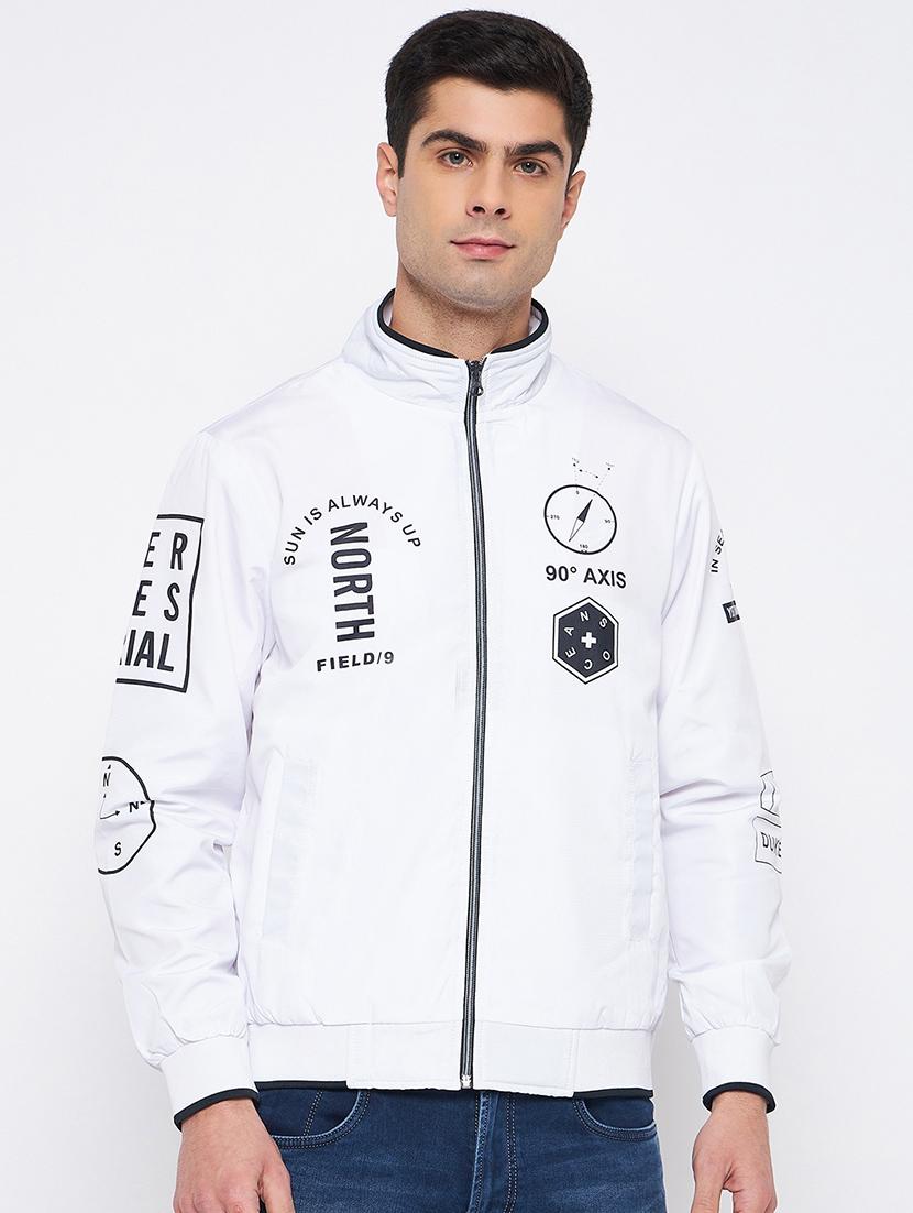 men typography long sleeves biker jacket - 21523587 - Zoom Image - 0