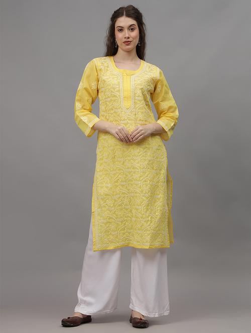 women chikankari round neck straight kurta - 21523701 -  Standard Image - 0