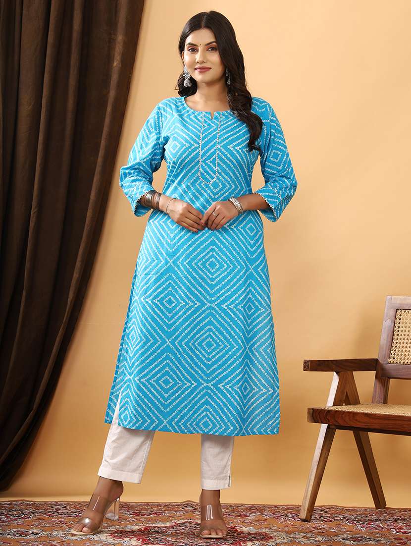 women bandhani printed straight kurta