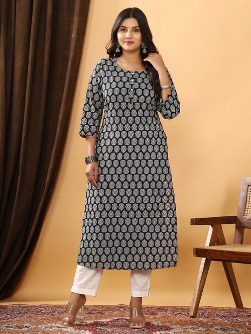 women printed three quater sleeve straight kurta - 21523710 - Standard Image - 0