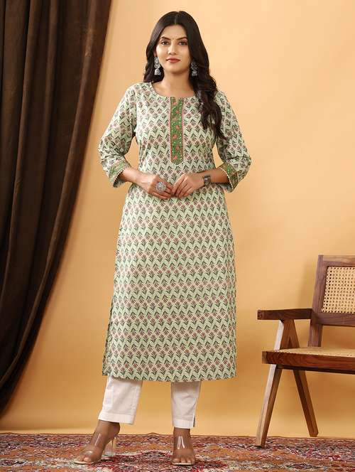 women three quarter sleeve straight kurta - 21523716 -  Standard Image - 0
