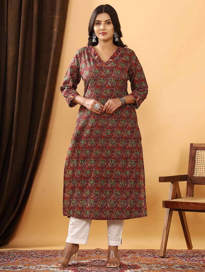 women three quarter sleeve straight kurta