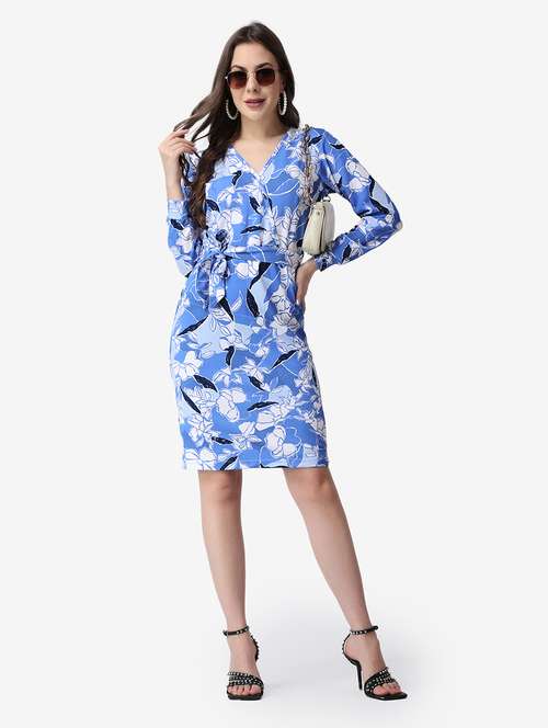 women floral print overlap neck bodycon dress - 21523759 -  Standard Image - 0