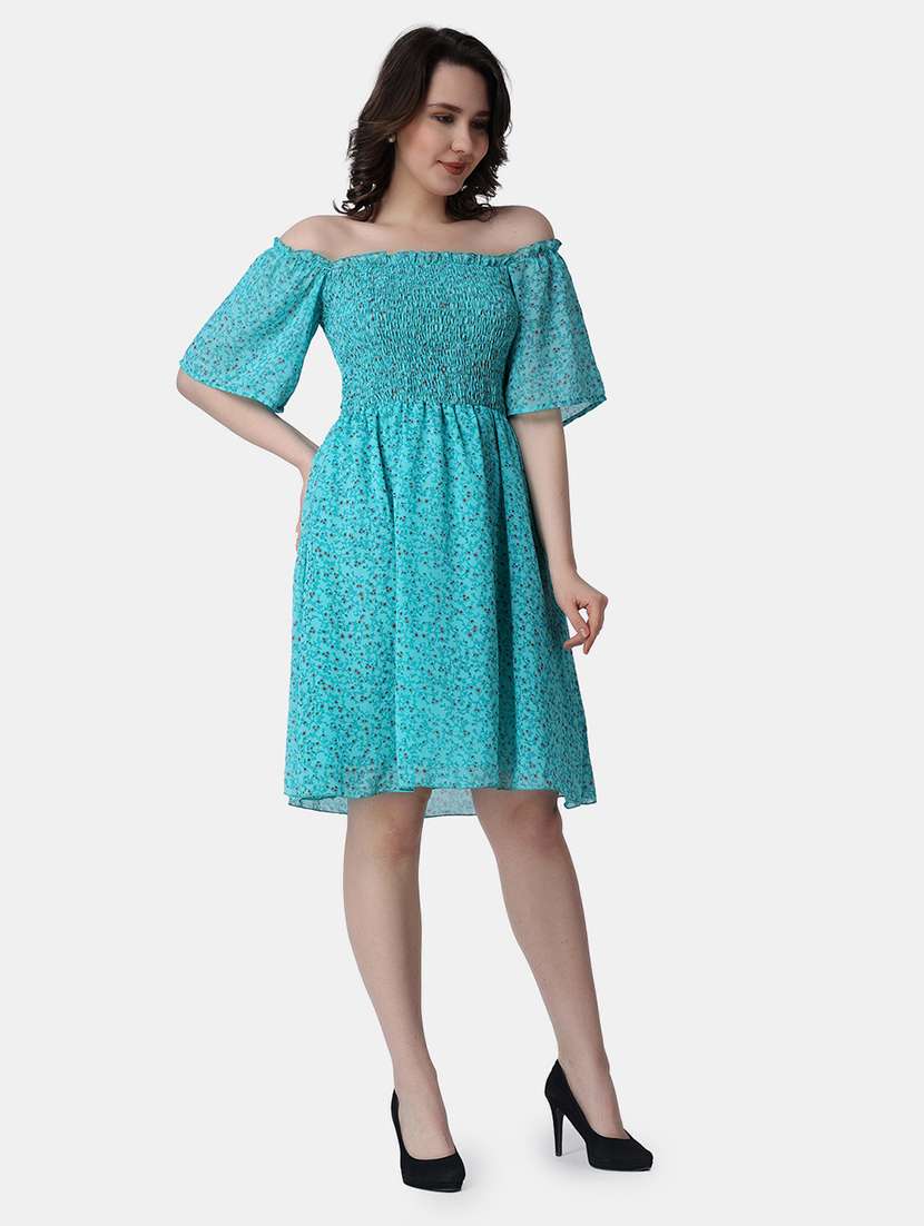 women printed off shoulder smock detailed dress - 21523766 - Standard Image - 2