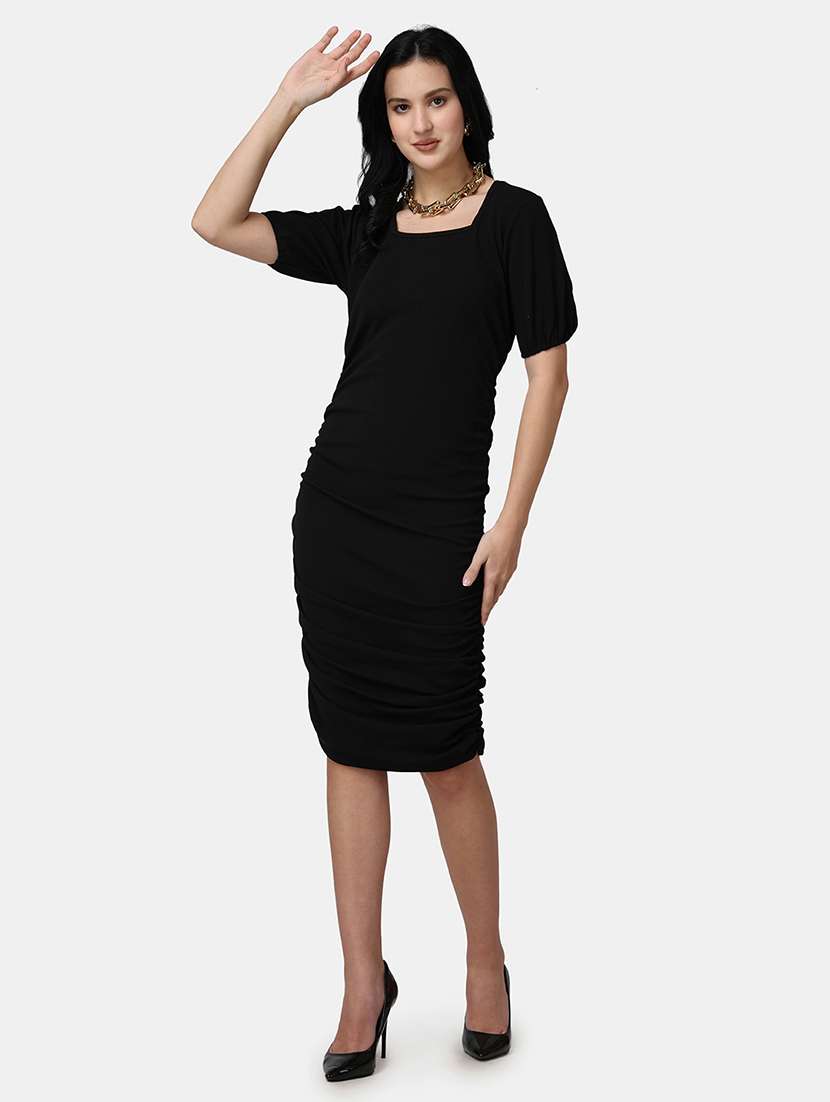 women solid sleeveless ruched dress - 21523782 -  Standard Image - 2