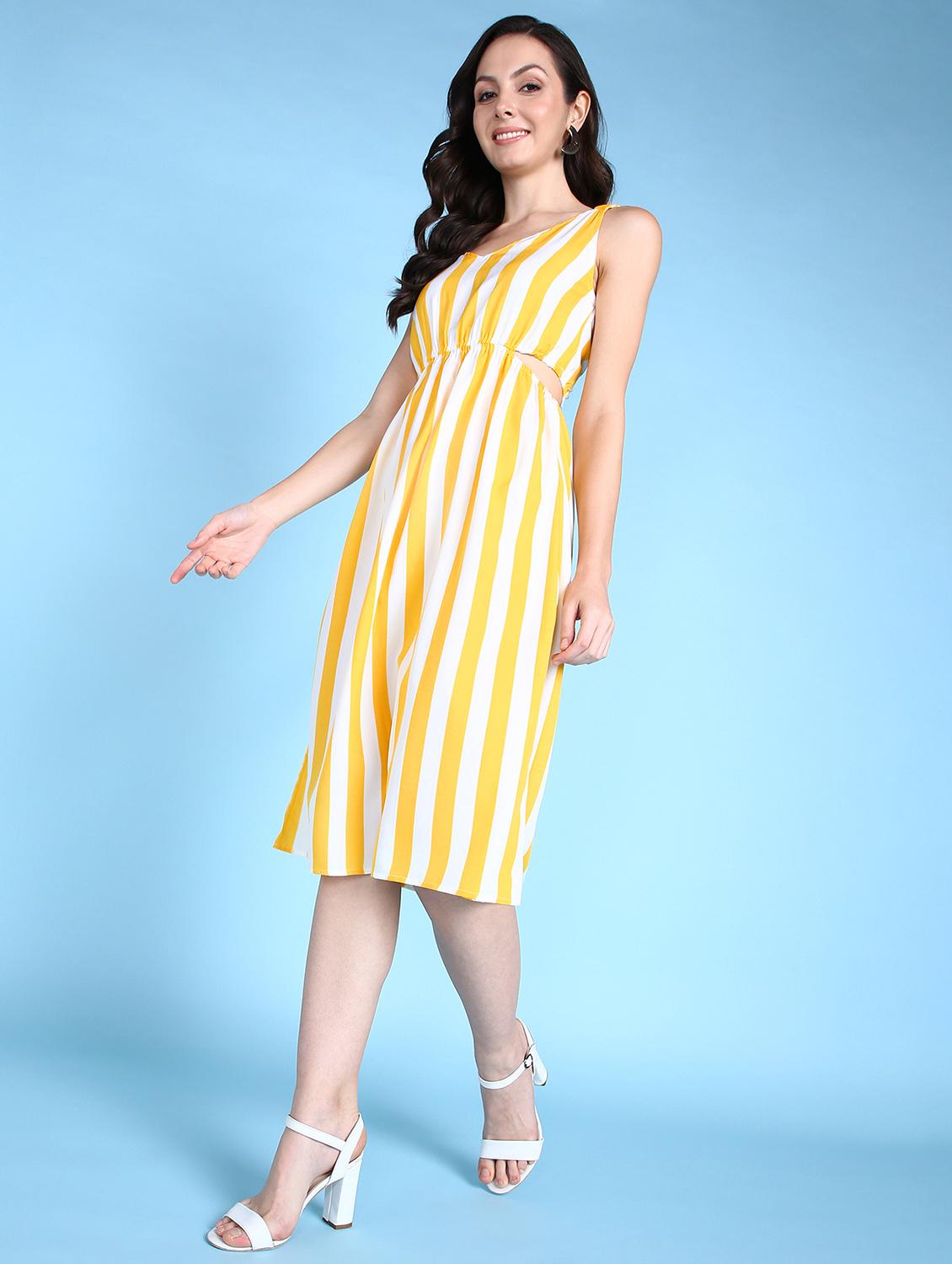 women striped printed cutout a-line dress - 21523805 - Standard Image - 2