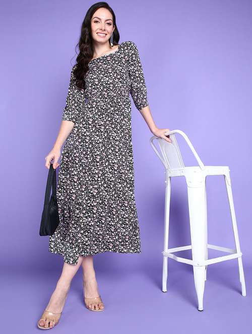 women floral printed square neck tiered dress - 21523818 - Standard Image - 0