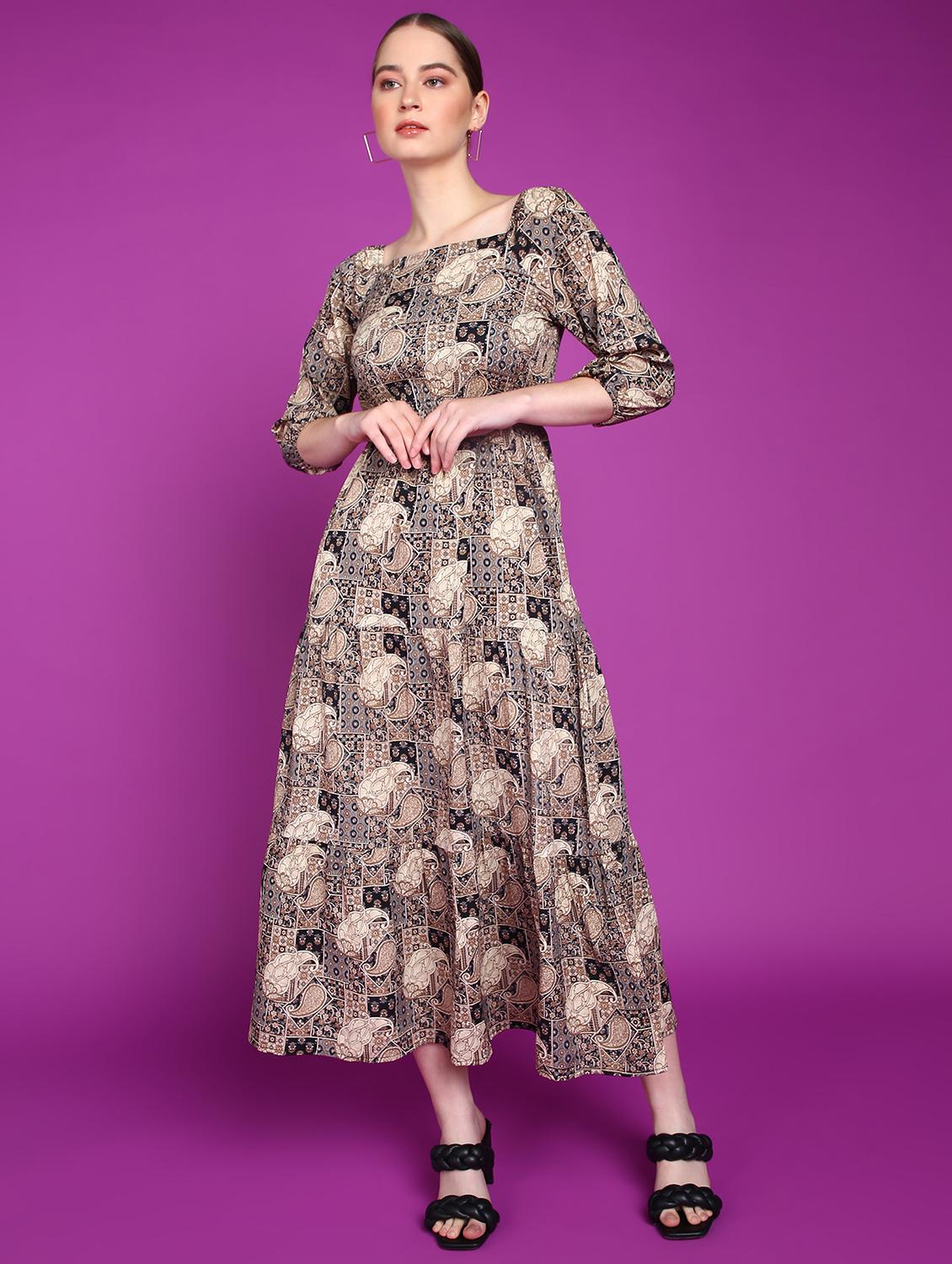 women printed square neck tiered dress - 21523820 -  Zoom Image - 0
