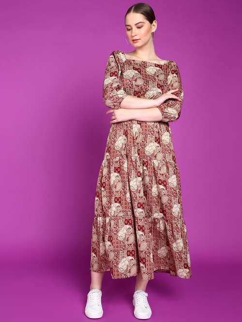 women printed square neck tiered dress - 21523821 - Standard Image - 0