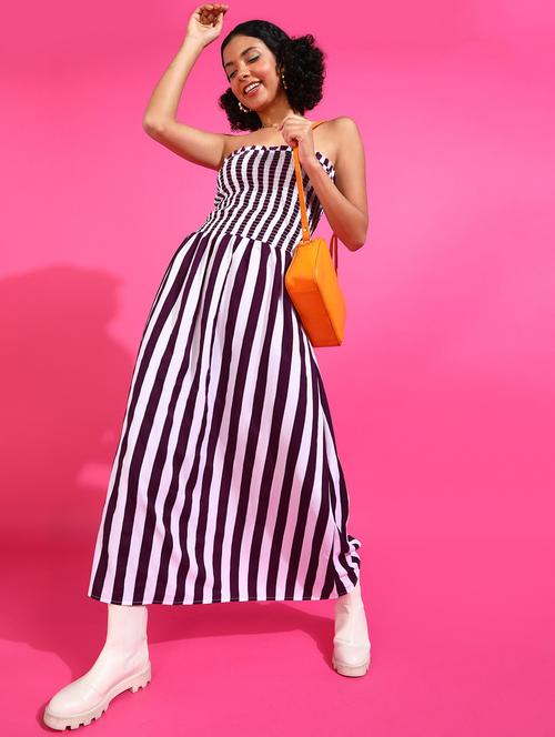 women striped printed a-line maxi dress - 21523823 - Standard Image - 0