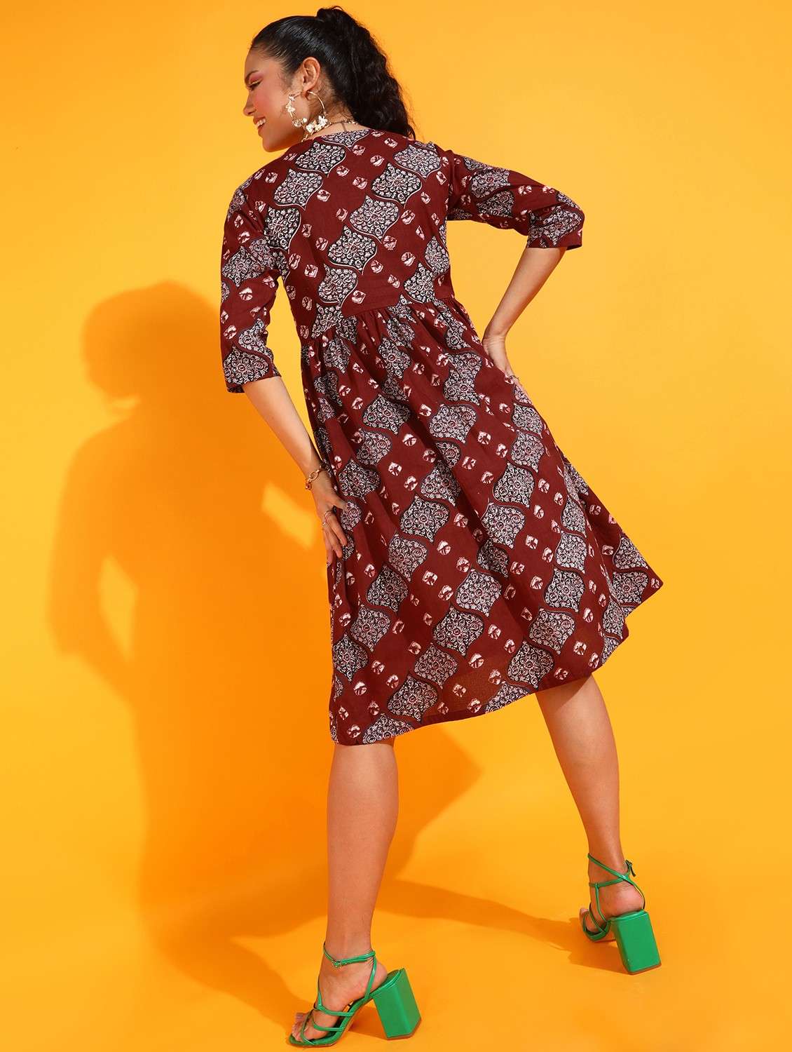 women printed round neck a-line dress - 21523825 - Standard Image - 2