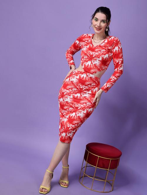 women printed cutout detailed bodycon dress - 21523845 - Standard Image - 0