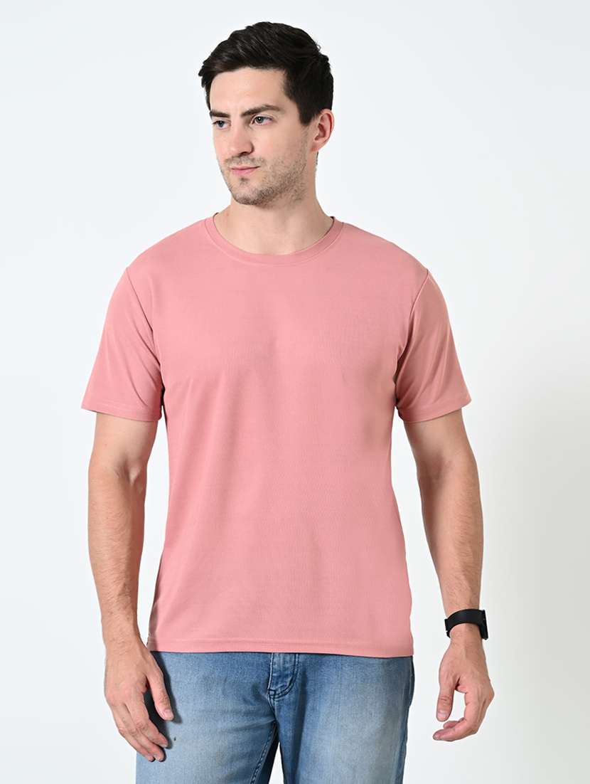 men pink poly cotton plain t-shirt
