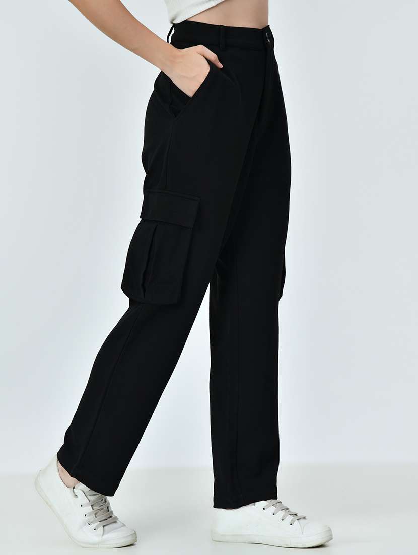 women solid high rise cargo pant - 21523992 -  Standard Image - 2