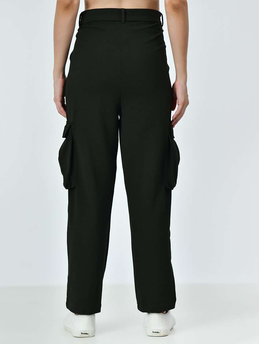 women solid high rise cargo pant - 21523995 -  Standard Image - 2