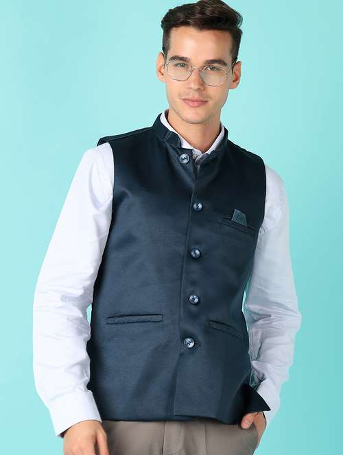 men solid mandarin neck nehru jacket - 21524121 -  Standard Image - 0