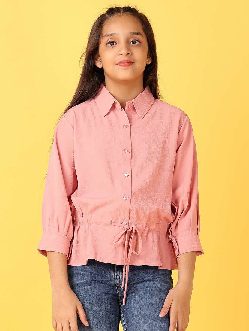 girls peach solid long sleeve top