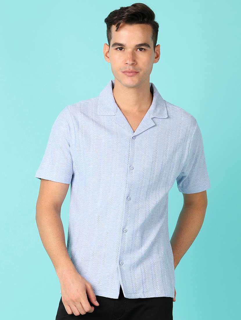 men short sleeves self design casual shirt