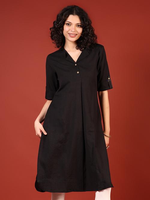 women solid roll-up sleeves straight kurta - 21524181 -  Standard Image - 0