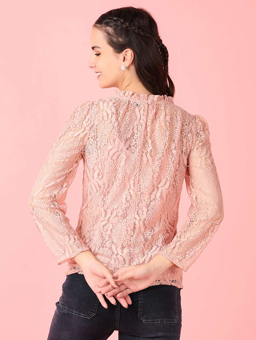 women peach lace detailed round neck top - 21524307 - Standard Image - 2