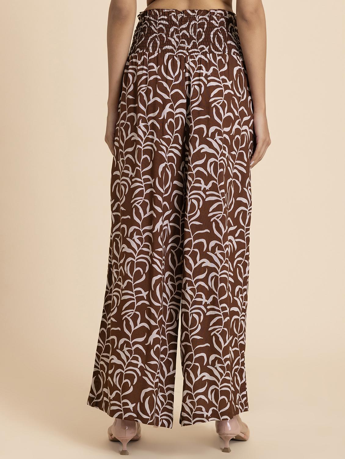 women coffee brown rayon wide leg trouser - 21524804 - Standard Image - 2