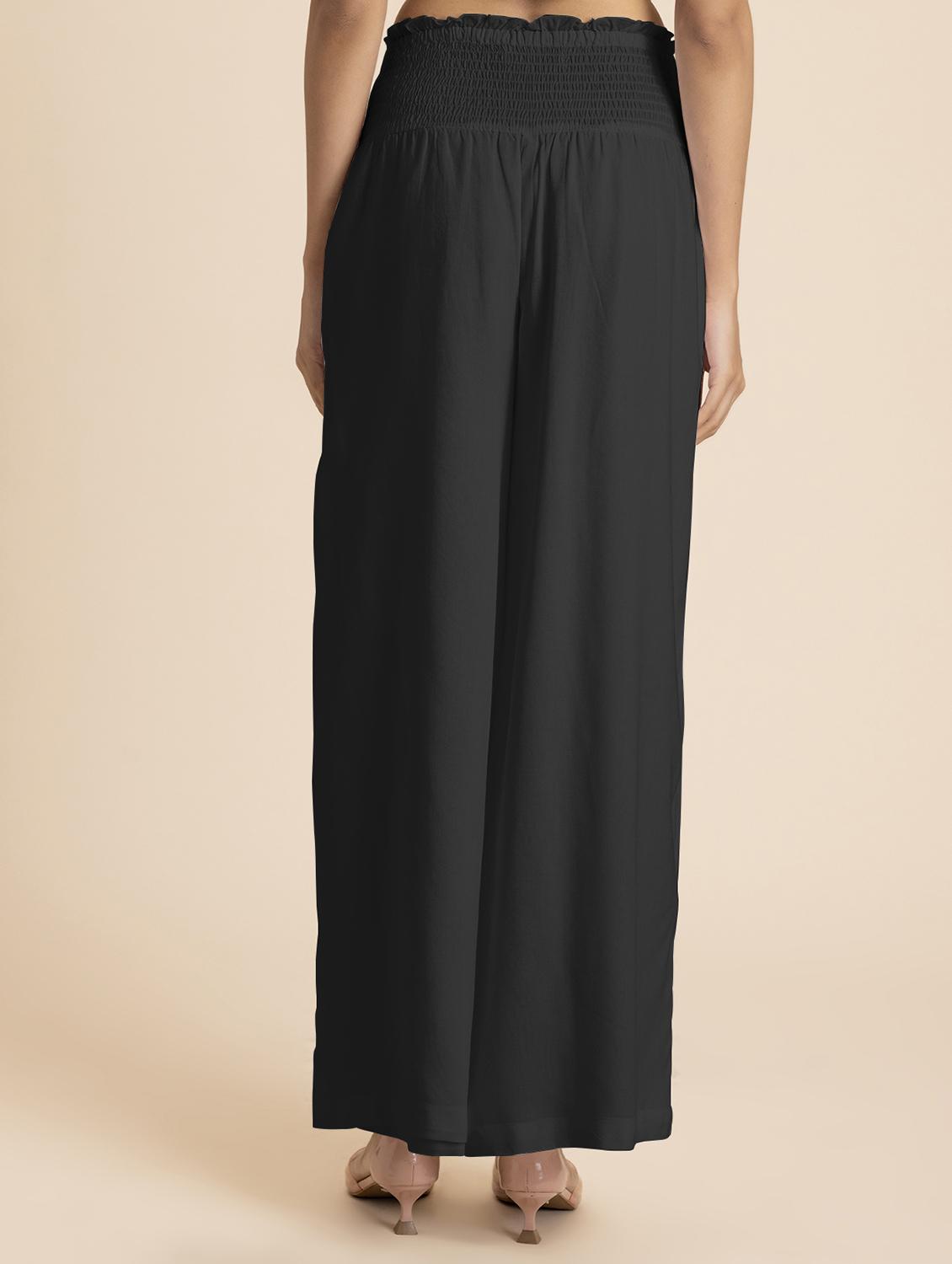 women black rayon wide leg trouser - 21524807 - Standard Image - 2