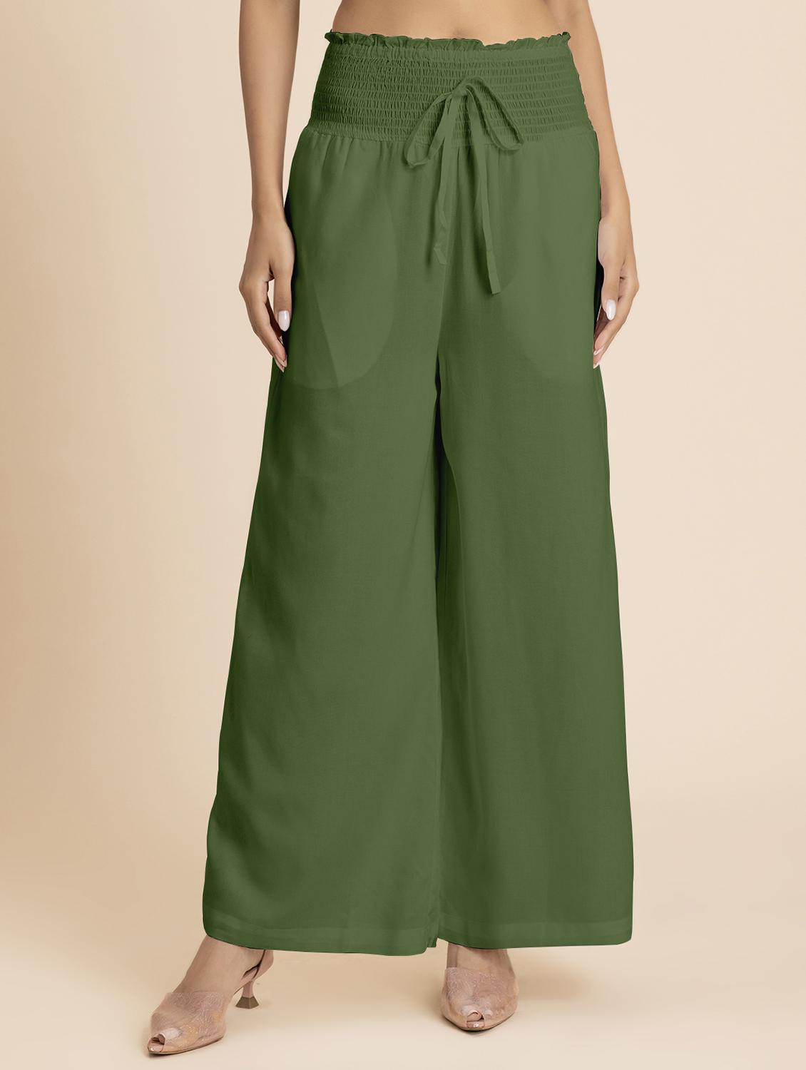 women green rayon wide leg trouser - 21524808 -  Zoom Image - 0