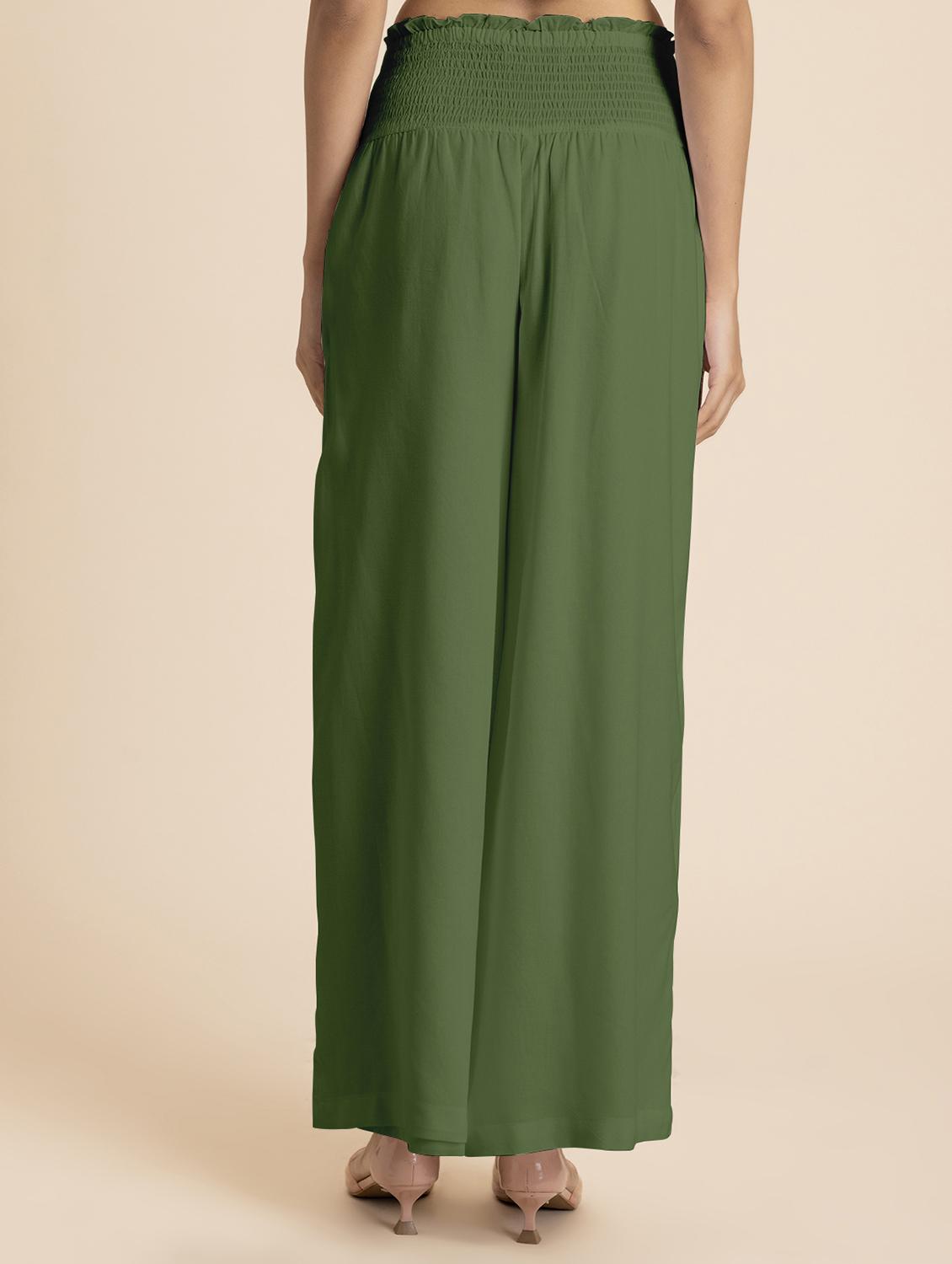 women green rayon wide leg trouser - 21524808 - Standard Image - 2