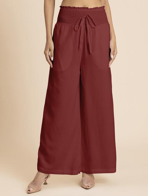 women maroon rayon wide leg trouser - 21524809 - Standard Image - 0