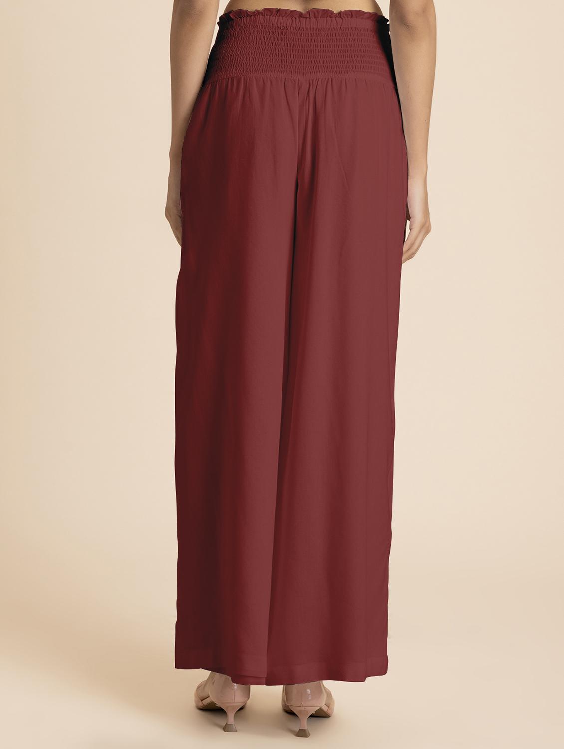 women maroon rayon wide leg trouser - 21524809 - Standard Image - 2