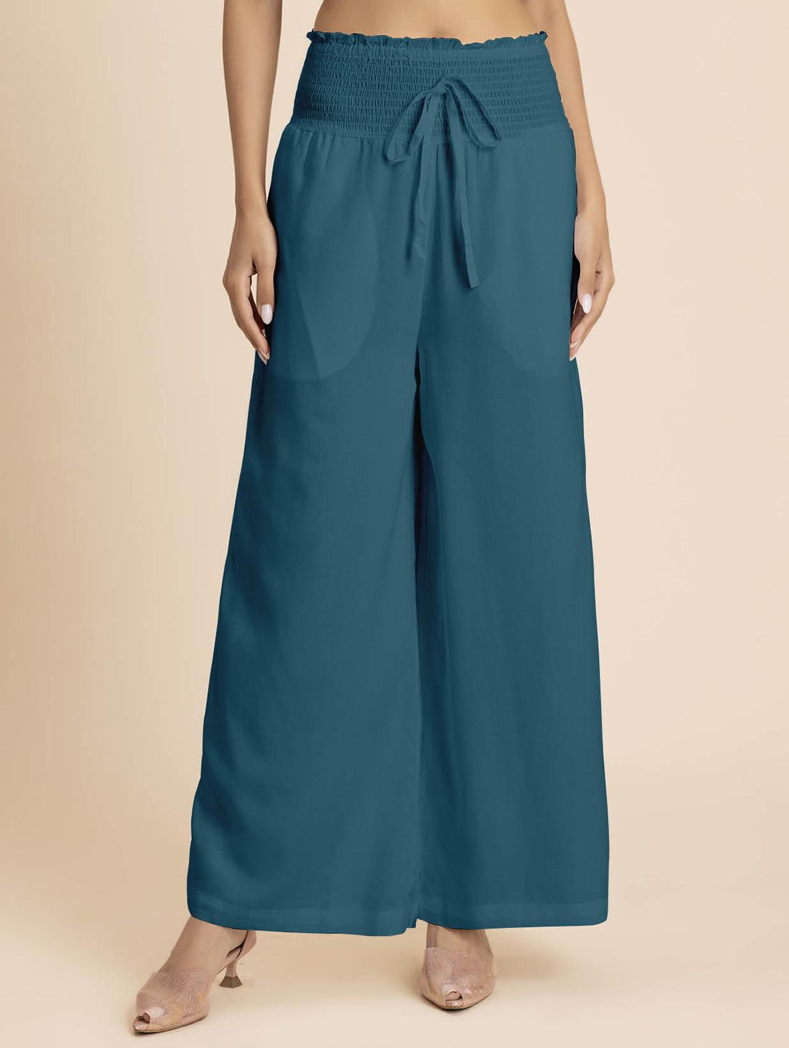 women teal rayon wide leg trouser - 21524810 - Zoom Image - 0