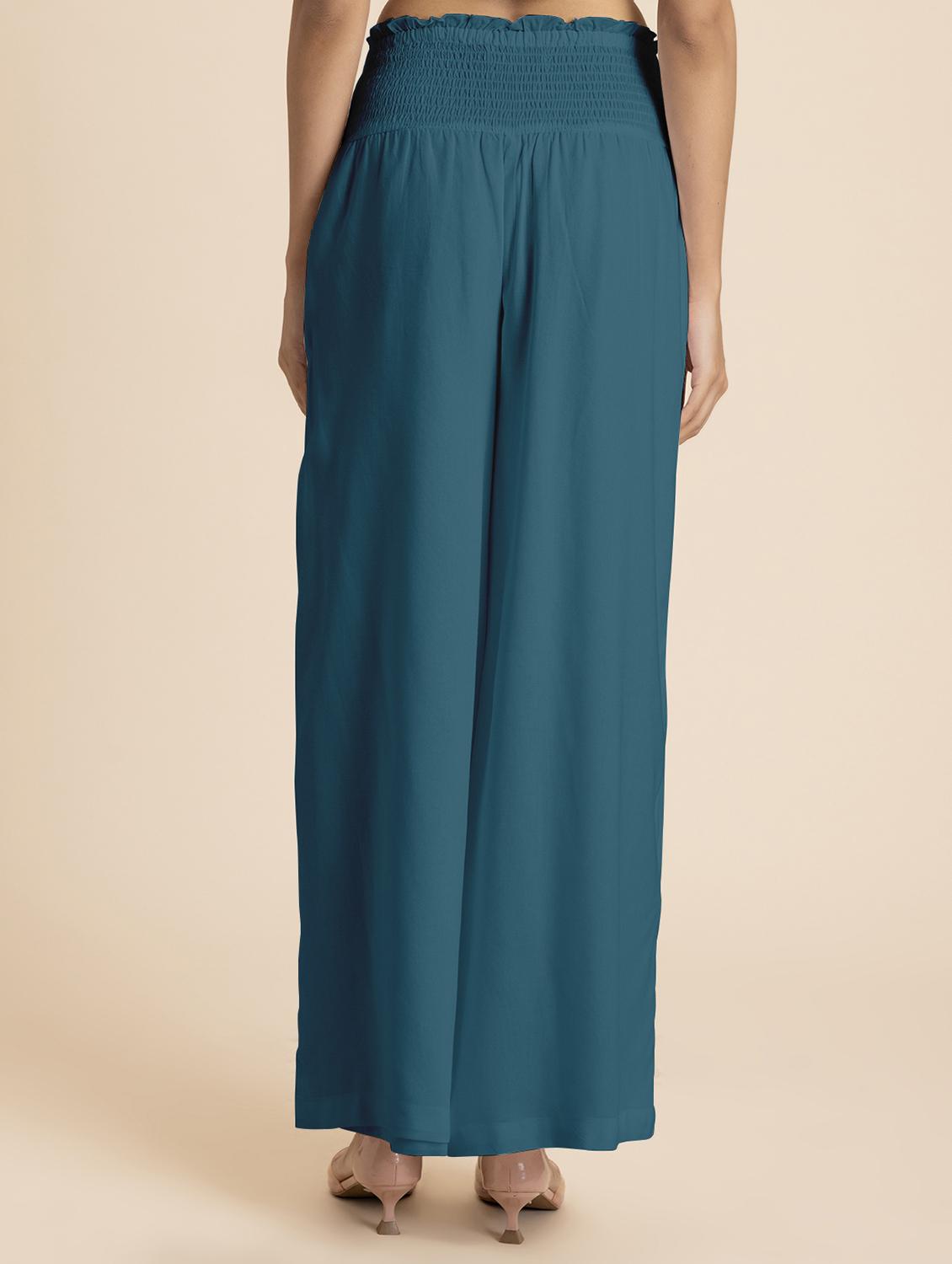 women teal rayon wide leg trouser - 21524810 - Standard Image - 2