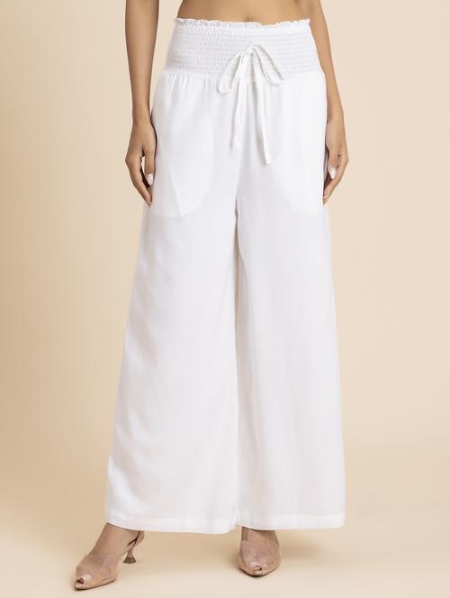 women white rayon wide leg trouser - 21524811 -  Standard Image - 0