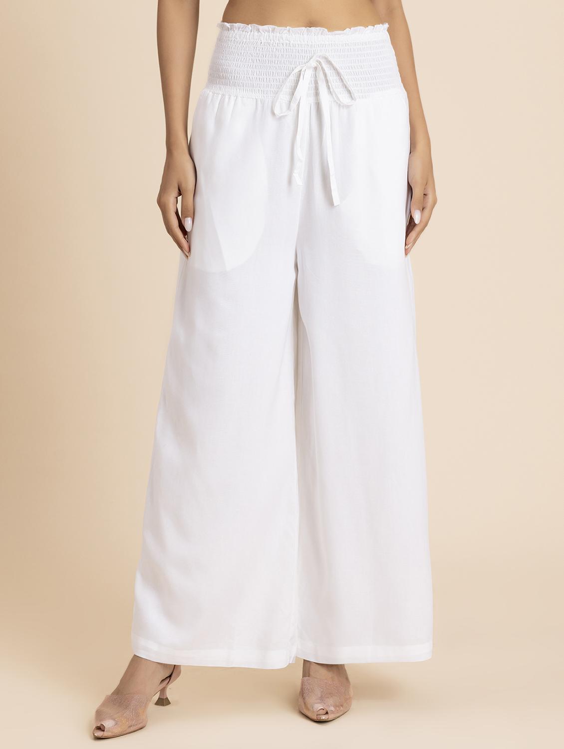 women white rayon wide leg trouser - 21524811 -  Zoom Image - 0