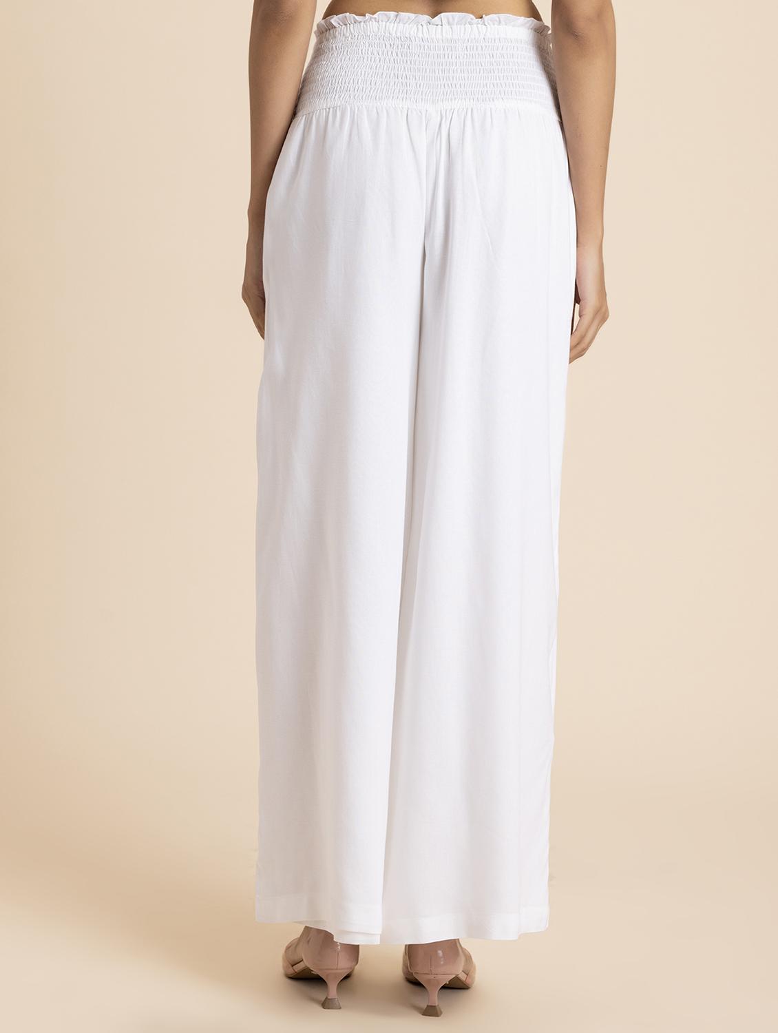 women white rayon wide leg trouser - 21524811 - Standard Image - 2