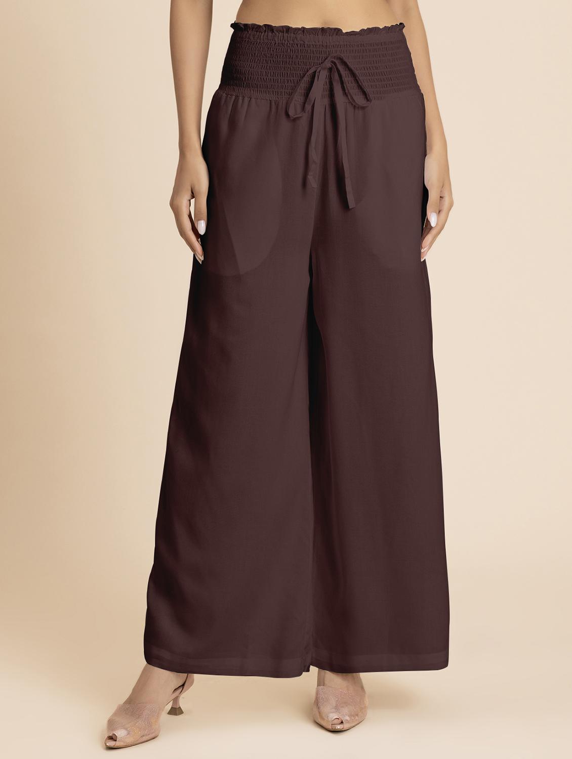 women coffee brown rayon wide leg palazzo - 21524812 - Zoom Image - 0