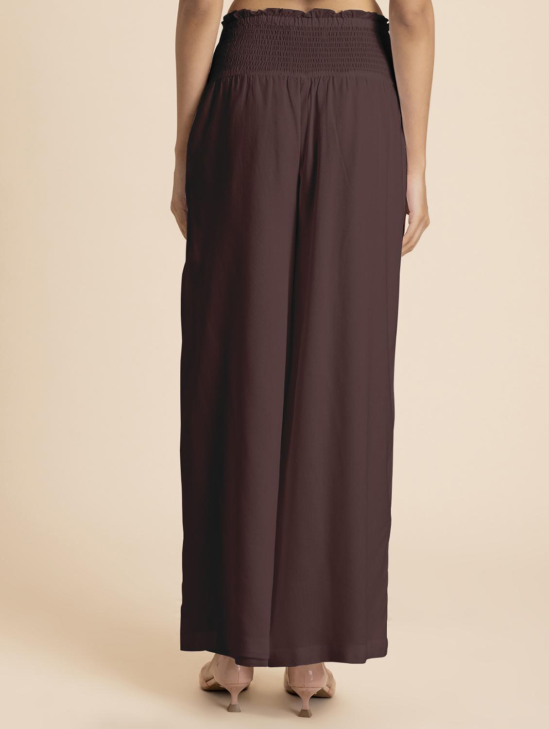 women coffee brown rayon wide leg palazzo - 21524812 - Standard Image - 2