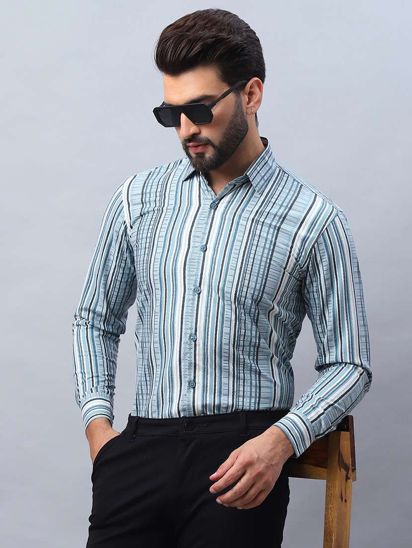men blue stripes formal shirt