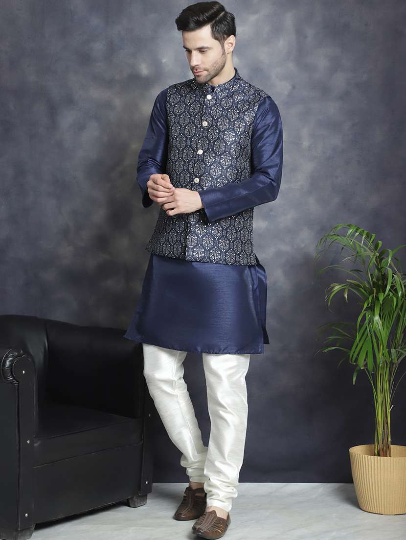 men solid kurta pyjama set with printed jacket - 21524836 -  Standard Image - 2