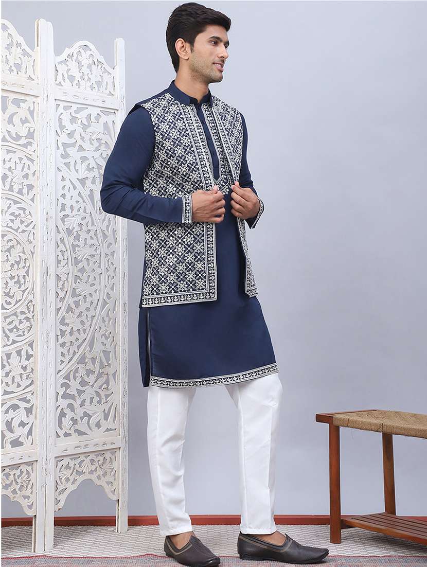 men embroidered kurta pyjama with jacket  - 21524841 -  Standard Image - 2