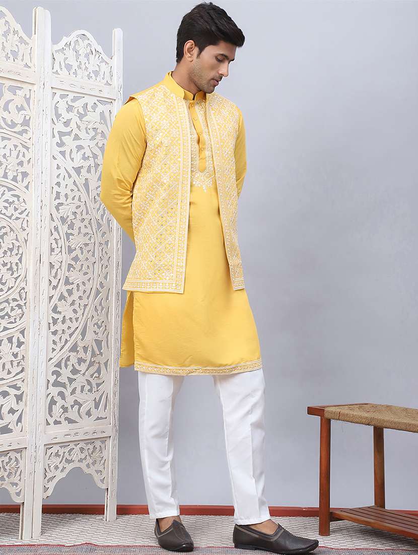 men embroidered kurta pyjama with jacket  - 21524842 -  Standard Image - 2