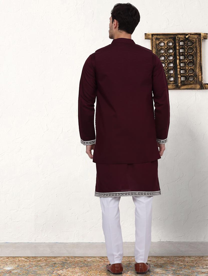 men embroidered mandarin neck kurta pyjama with jacket ethnic wear set - 21524849 - Standard Image - 2