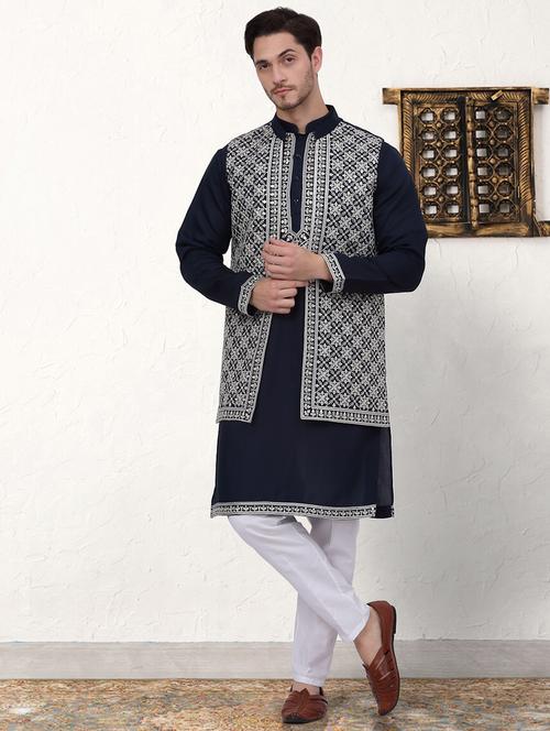 men embroidered kurta pyjama with jacket  - 21524850 -  Standard Image - 0