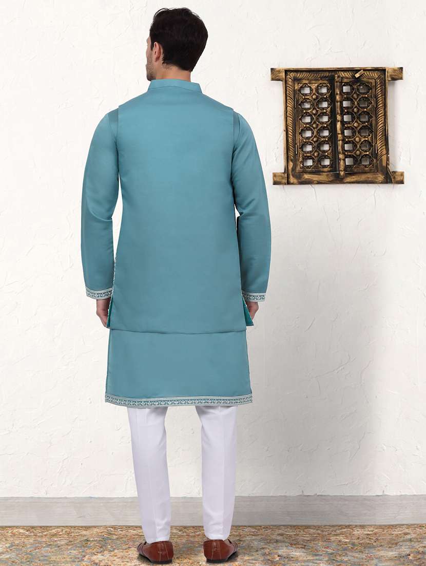 men embroidered kurta pyjama with jacket ethnic wear set - 21524852 -  Standard Image - 2